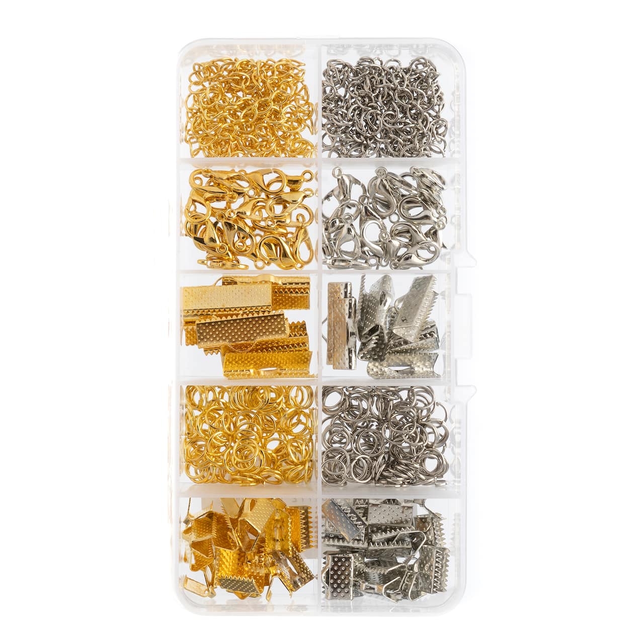 John Bead 10 Slots Rectangle Gold &#x26; Silver Jewelry Making Assortment Box Kit, 320ct. 